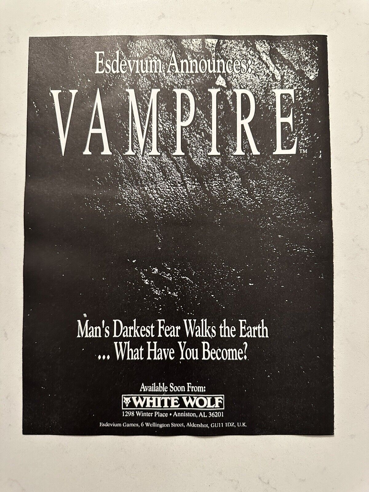 Vintage Promo Print AD - Vampire White Wolf Wall Art - Collectible Advertisement
