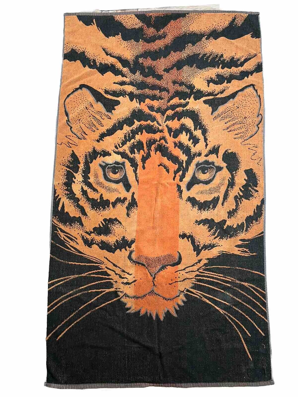 VTG 7 Seven Seas Large Tiger Head Cat Print Bath Beach Towel Orange Black 58x32”