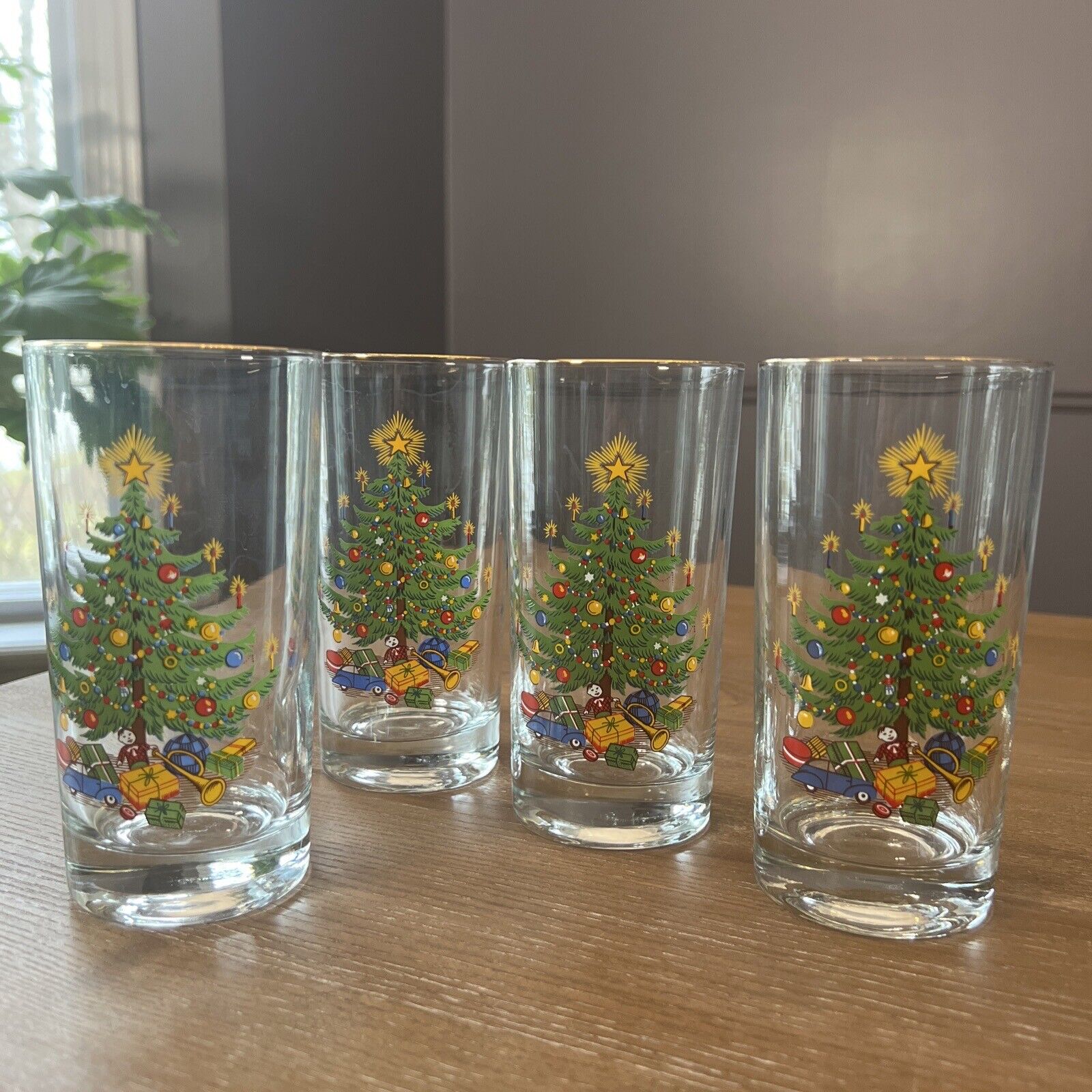 Set of 4 Vintage Orvis Christmas Tree Water Drinking Glasses 22k Gold Tumblers