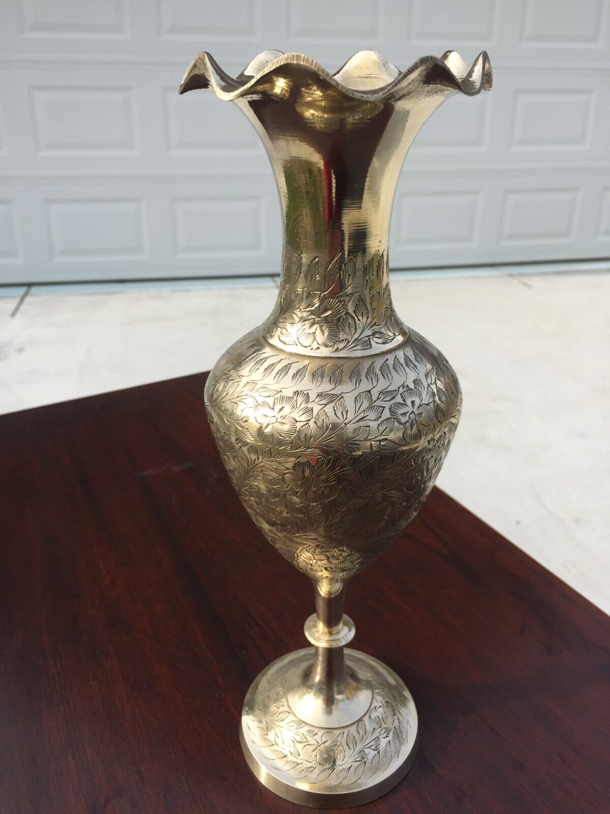 Vintage Antique Etched Solid Brass Vase Handmade Engraved Indian Brass