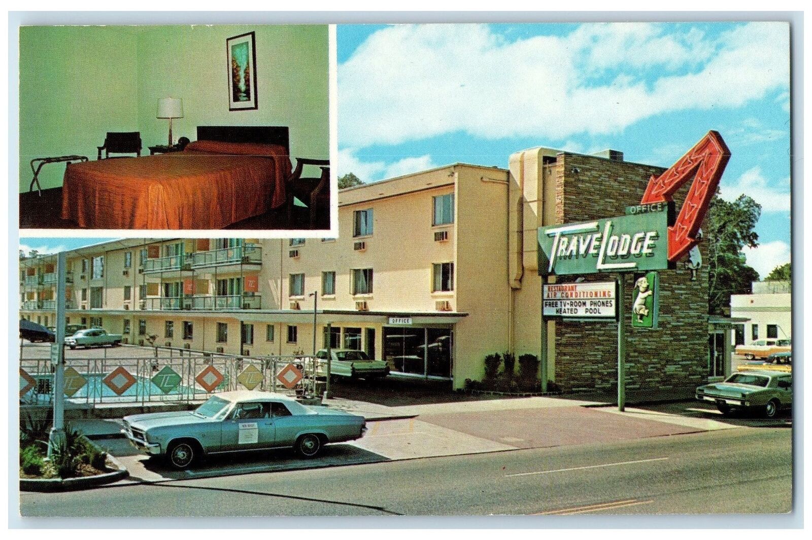c1960s Mobile Travel Lodge Roadside Bedroom Interior Mobile Alabama AL Postcard