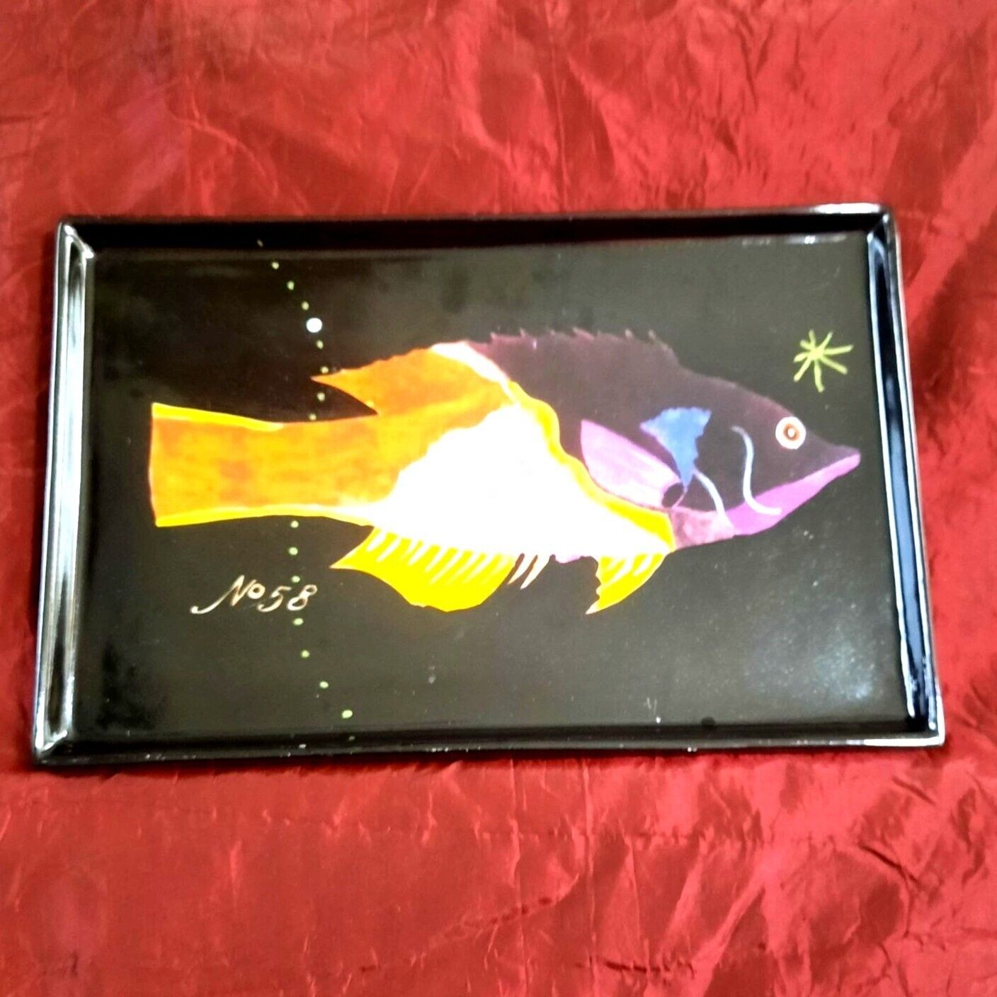 Vintage Fabienne Jouvin Black Fish Tray No 58 Chinoiserie Parisian Art 1990s