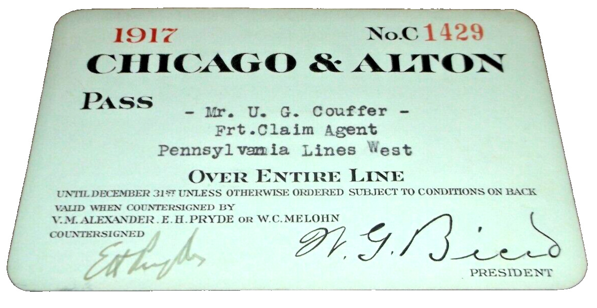 1917 CHICAGO & ALTON RAILROAD COMPANY EMPLOYEE PASS #C1429