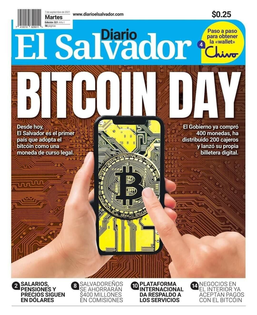 Bitcoin Day Newspaper, Hardcopy of the 9.7.21 Issue of Diario El Salvador 