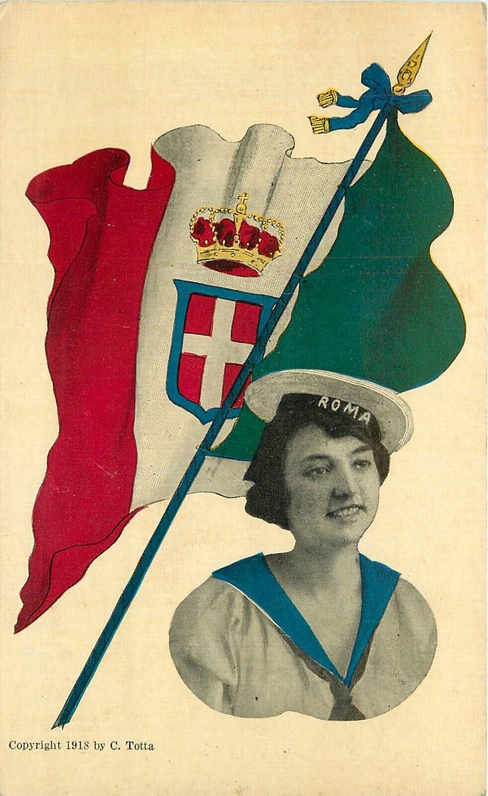 Postcard Italy C-1910 Patriotic Woman Flag R. Marina Italiana 23-1558