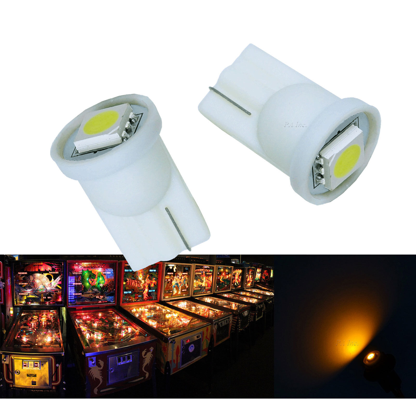 10x #555 T10 1 SMD 5050 LED Pinball Machine Light Bulb Yellow Amber 6.3V P3