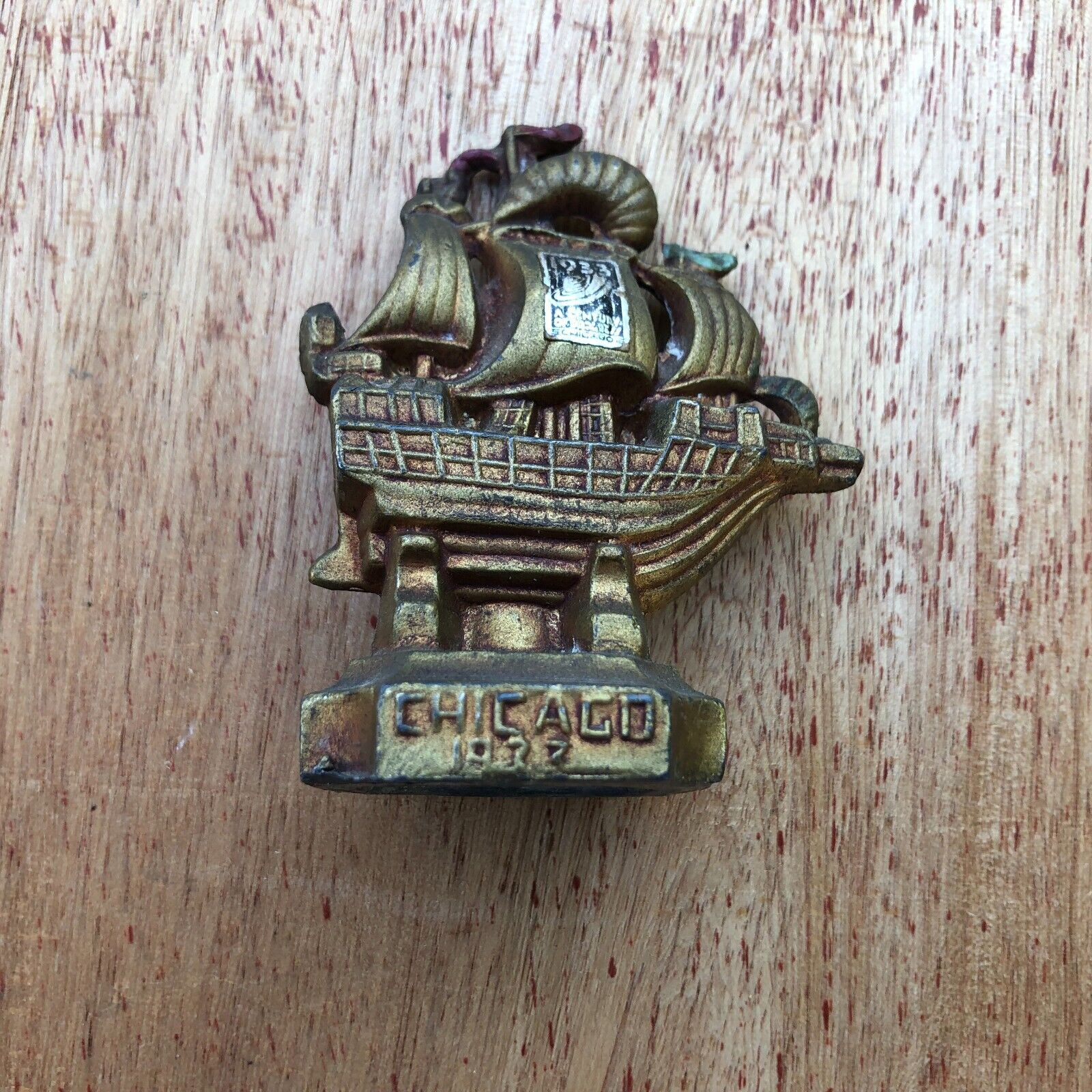 1933 Chicago Worlds Fair Schooner Boat Nautical Mini Figurine Vtg Paperweight