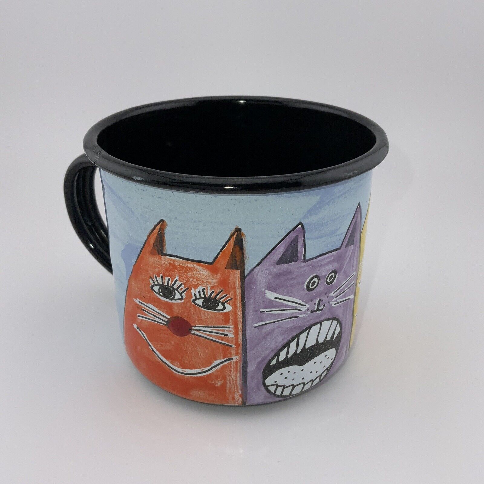 Smaltum Marketa Novotna Enamelware Mug Cup Funny Cats Cat Faces