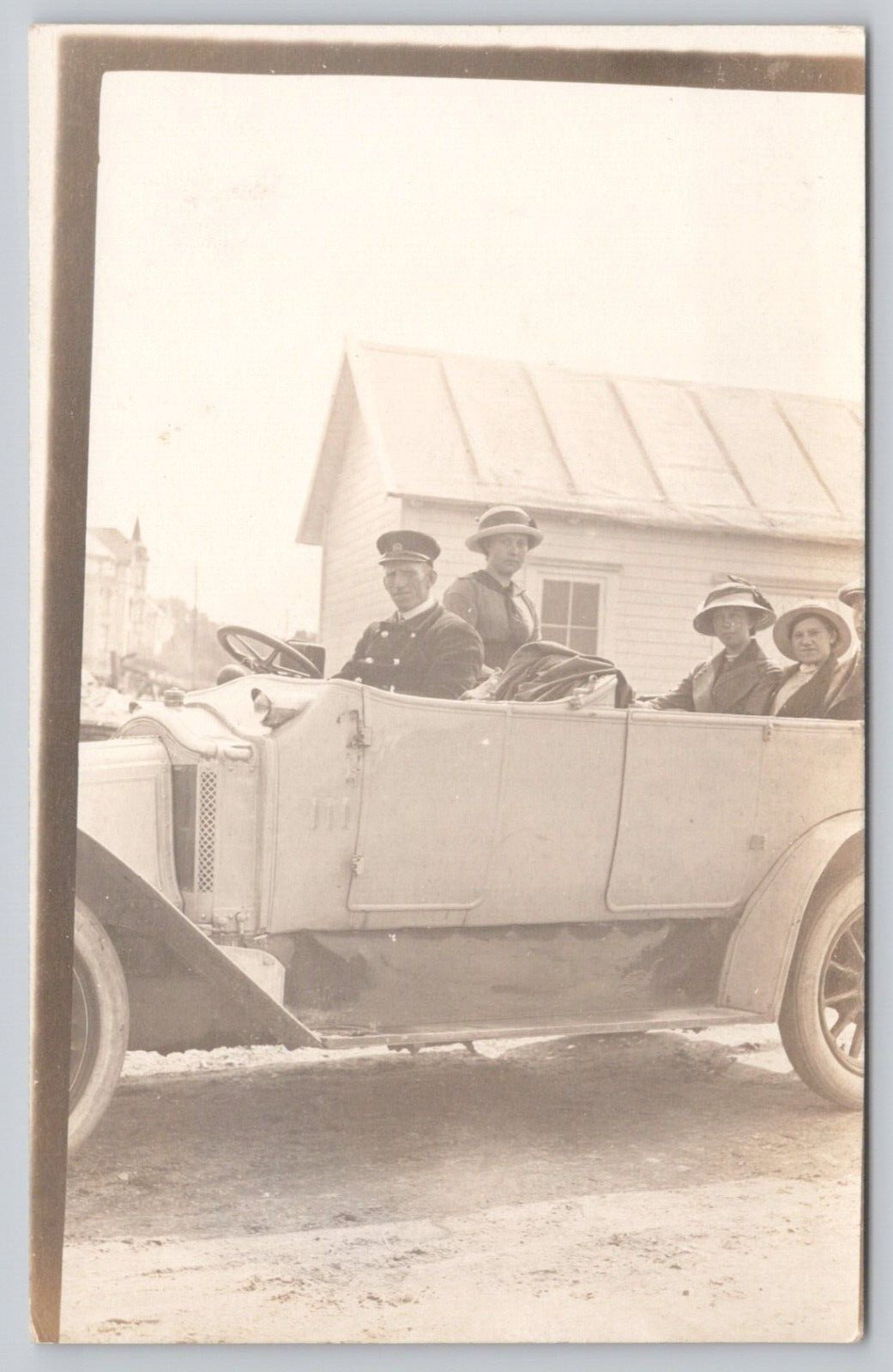 RPPC Postcard Women In Vintage Convertible Car With Chauffeur Real Photo