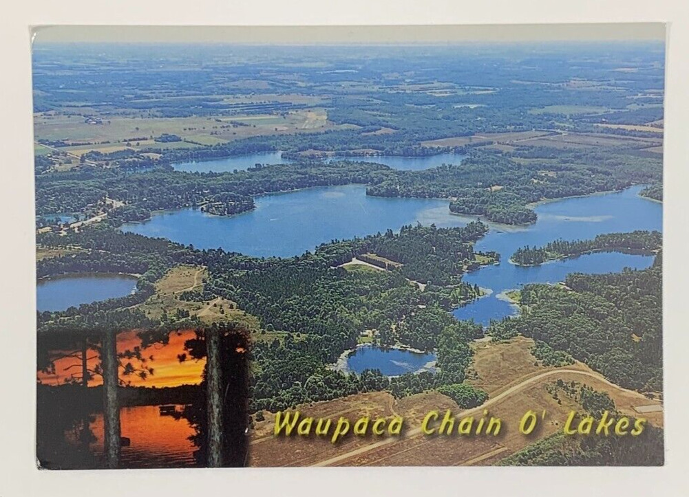 Aerial View of Waupaca Chain O' Lakes Wisconsin Postcard Unposted