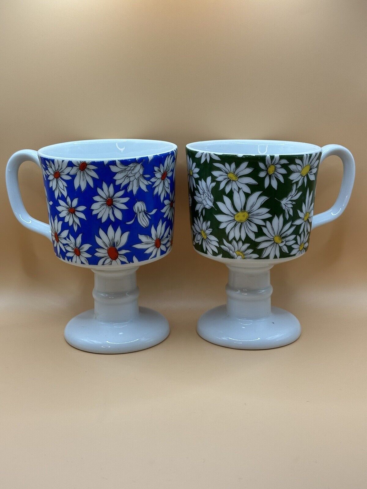 Pair Of Vintage Daisy  Pedestal Mugs MCM