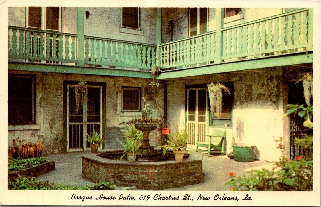 New Orleans LA Bosque House Patio Chatres Street Advertising Vintage Postcard