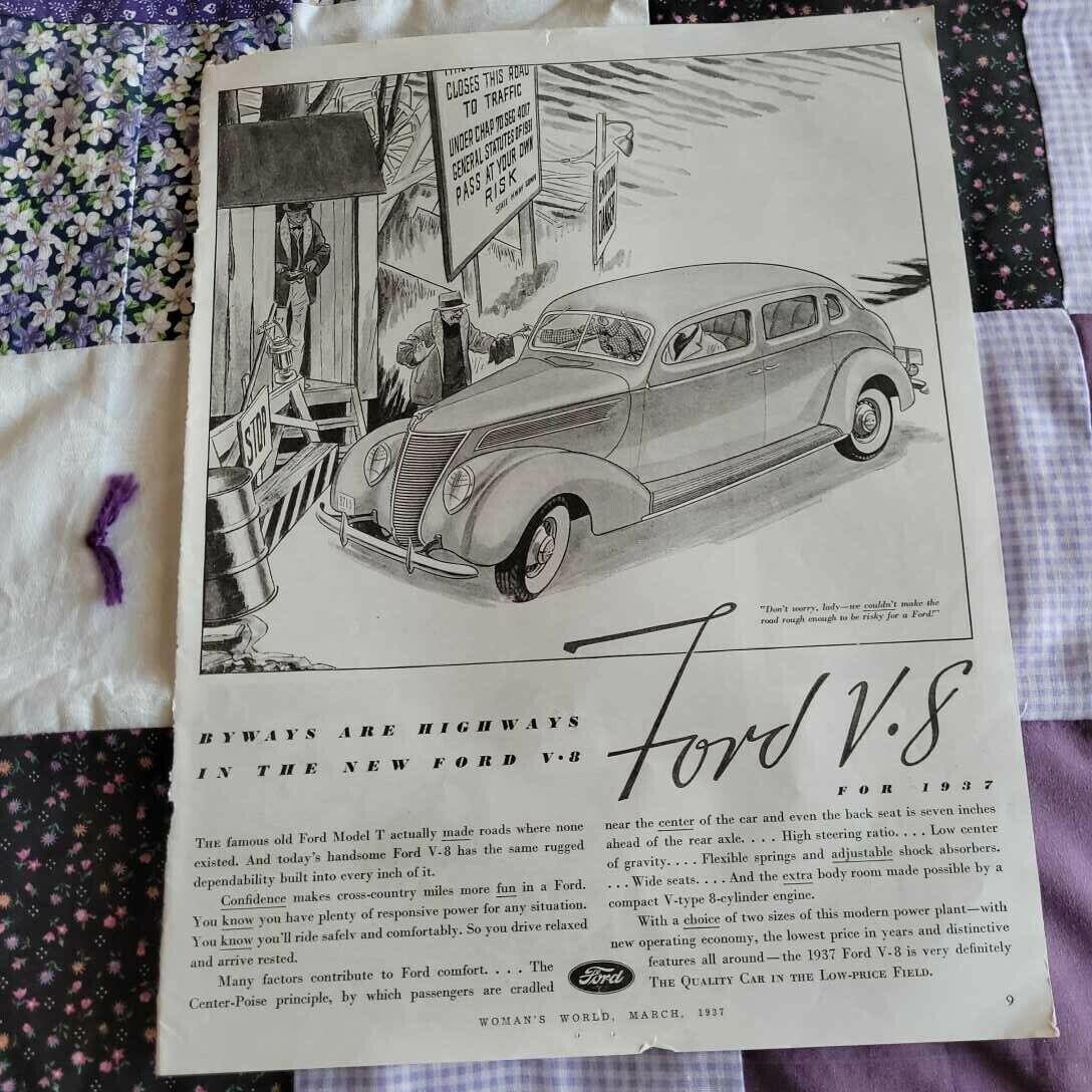 1937 Ford V8 Magazine Ad Woman\'s World March 1937 Flowers Article Opposite Side