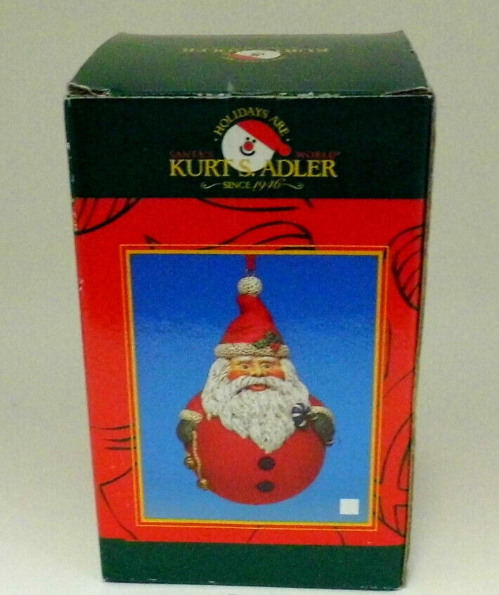 Christmas Ornament Round Jolly Santa\'s World Kurt Adler Bells Candy Cane