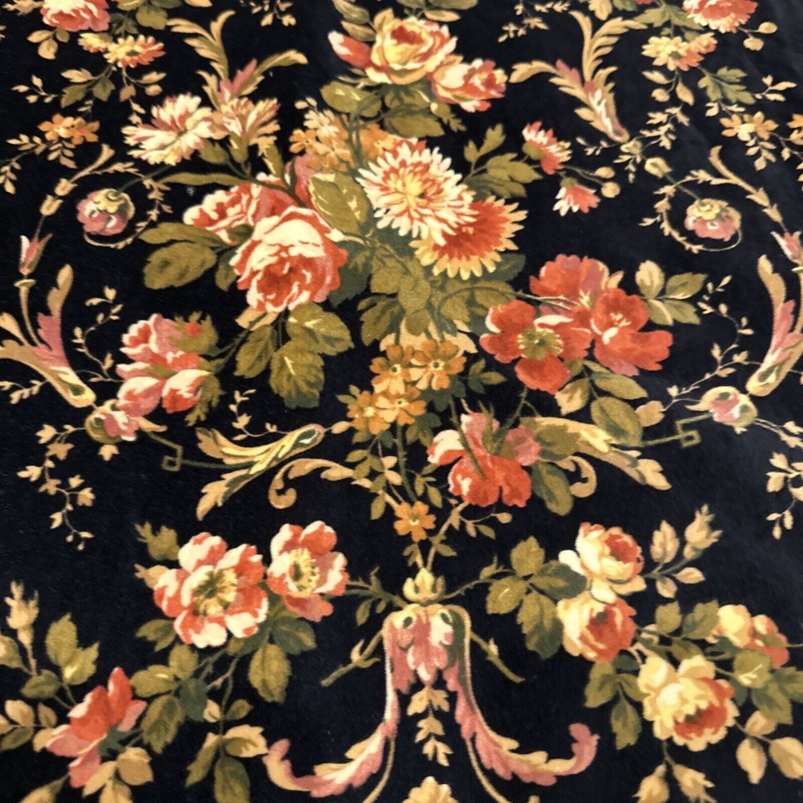Rare Floral Cotton Velvet Lined Curtains Vintage Fabric Approx. 6 Yards Gorgeous