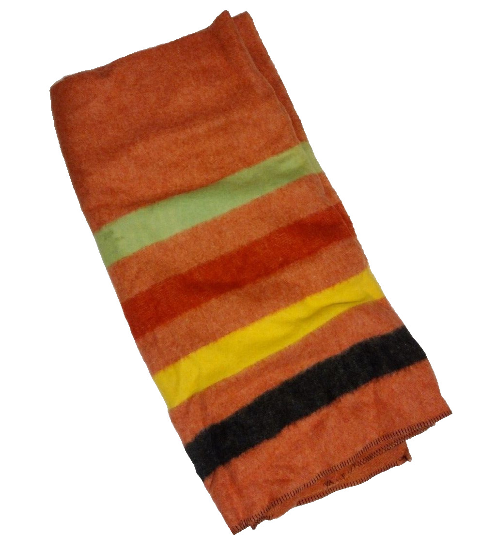 Mariposa Vintage Wool Blanket Classic Stripe Queen size 100% Pure Virgin Will 