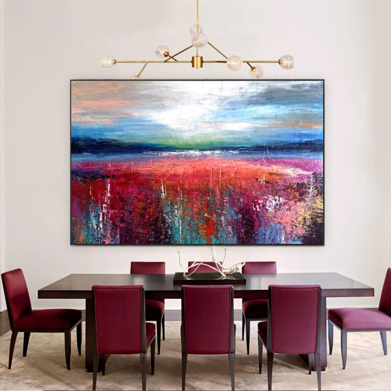 Sale Abstract Multi-Colors Blue Red Waterfall 60H X 48W Painting $2,495 Now $995