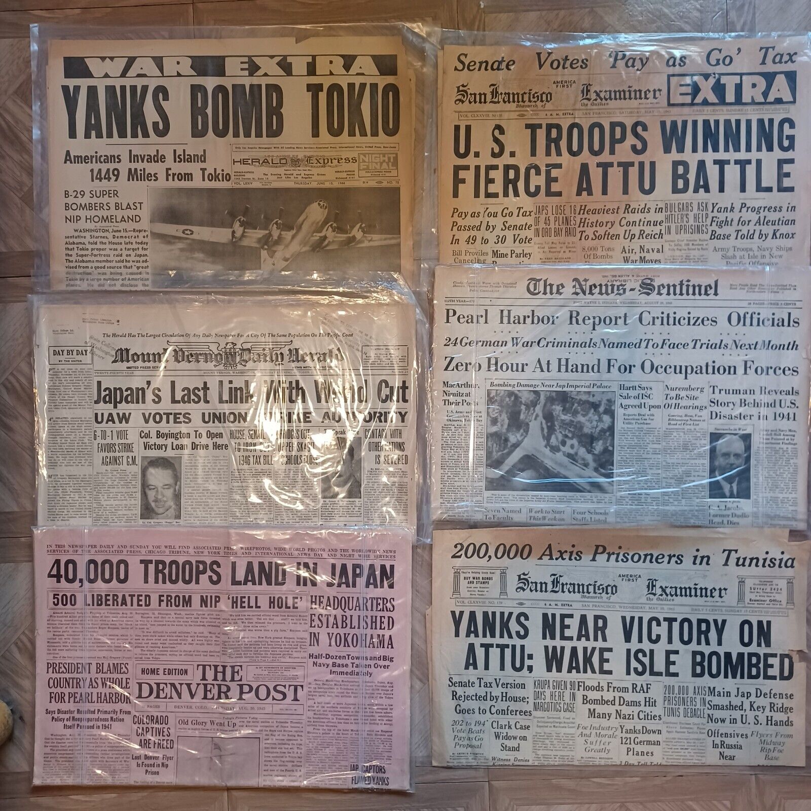 Vintage Newspapers World War II (lot of 6)
