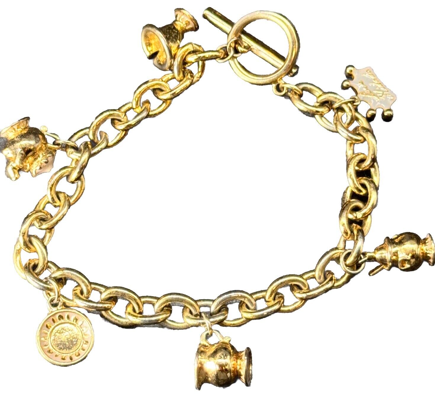 Kidada Disney Couture Chip Mrs Potts & The Dishes Gold Tone Charm Bracelet