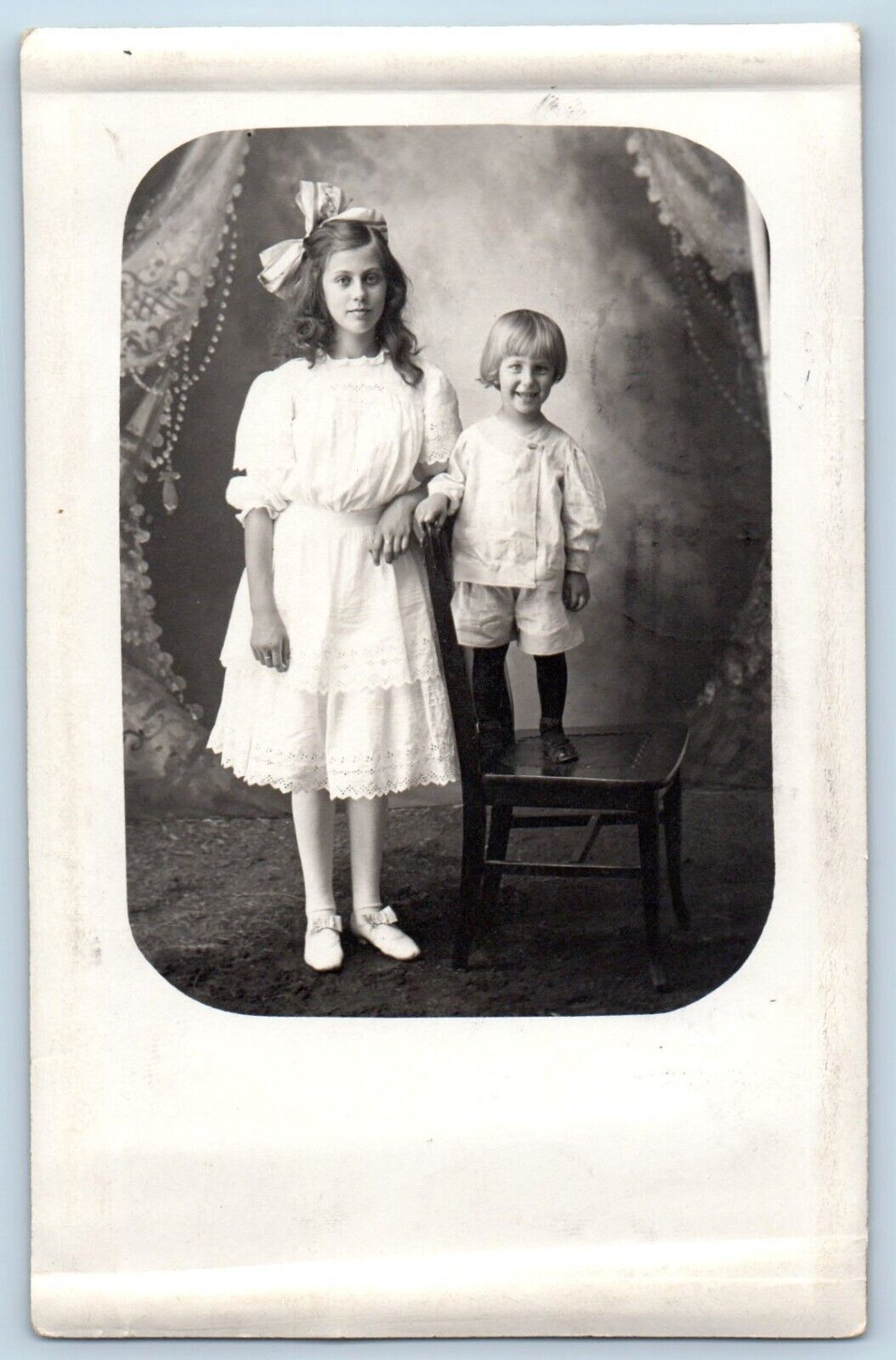 Dorrance Kansas KS Postcard RPPC Photo Pretty Girl And Little Boy Studio 1910