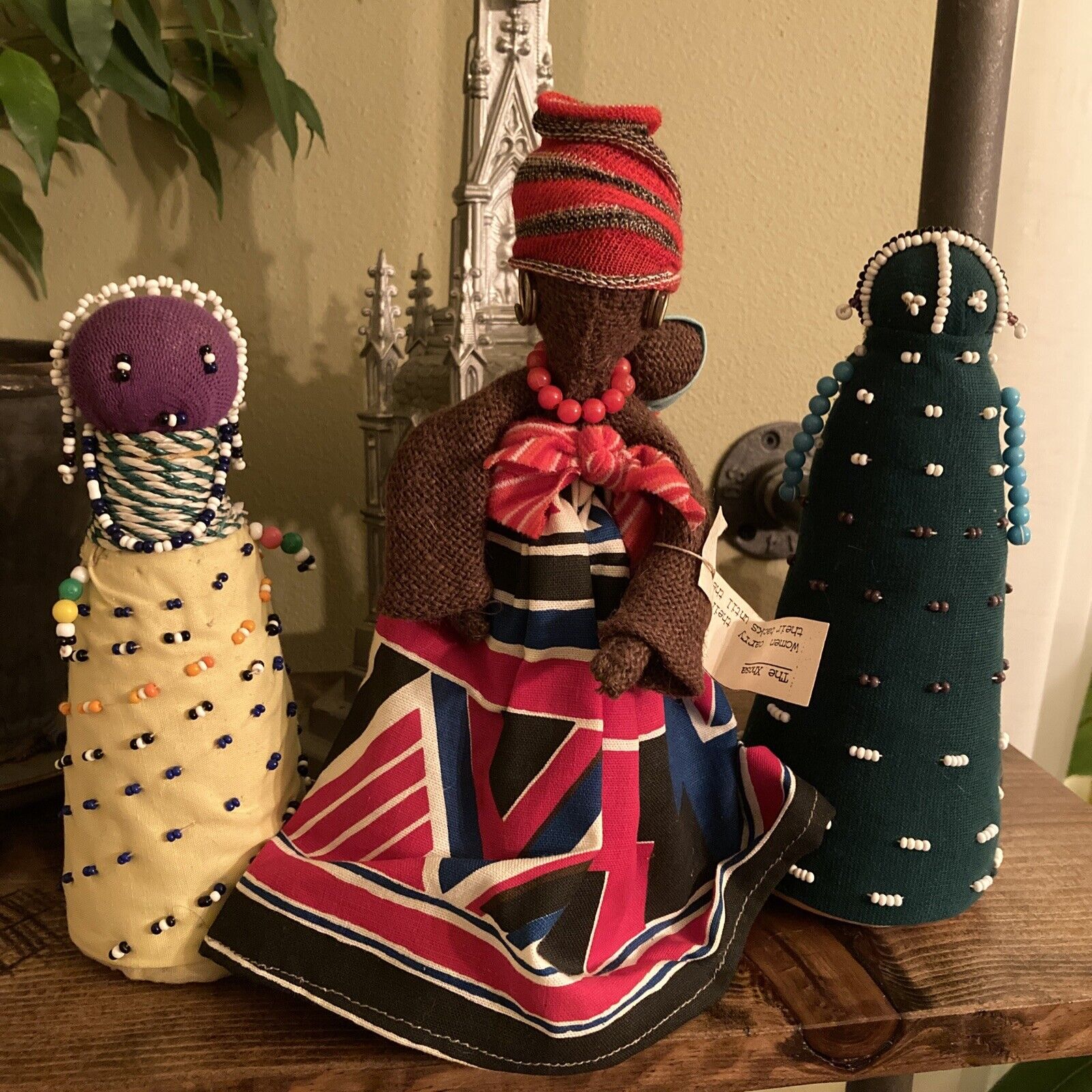 Vintage Ndebele Handmade South African Colorful Beaded Ceremonial Dolls Set Of 3