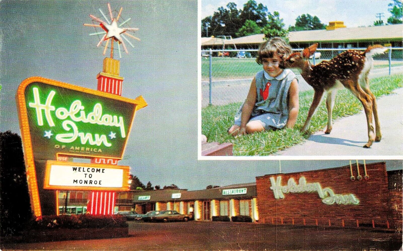Monroe LA Louisiana Holiday Inn Motel Hotel Main Street Downtown Postcard E15