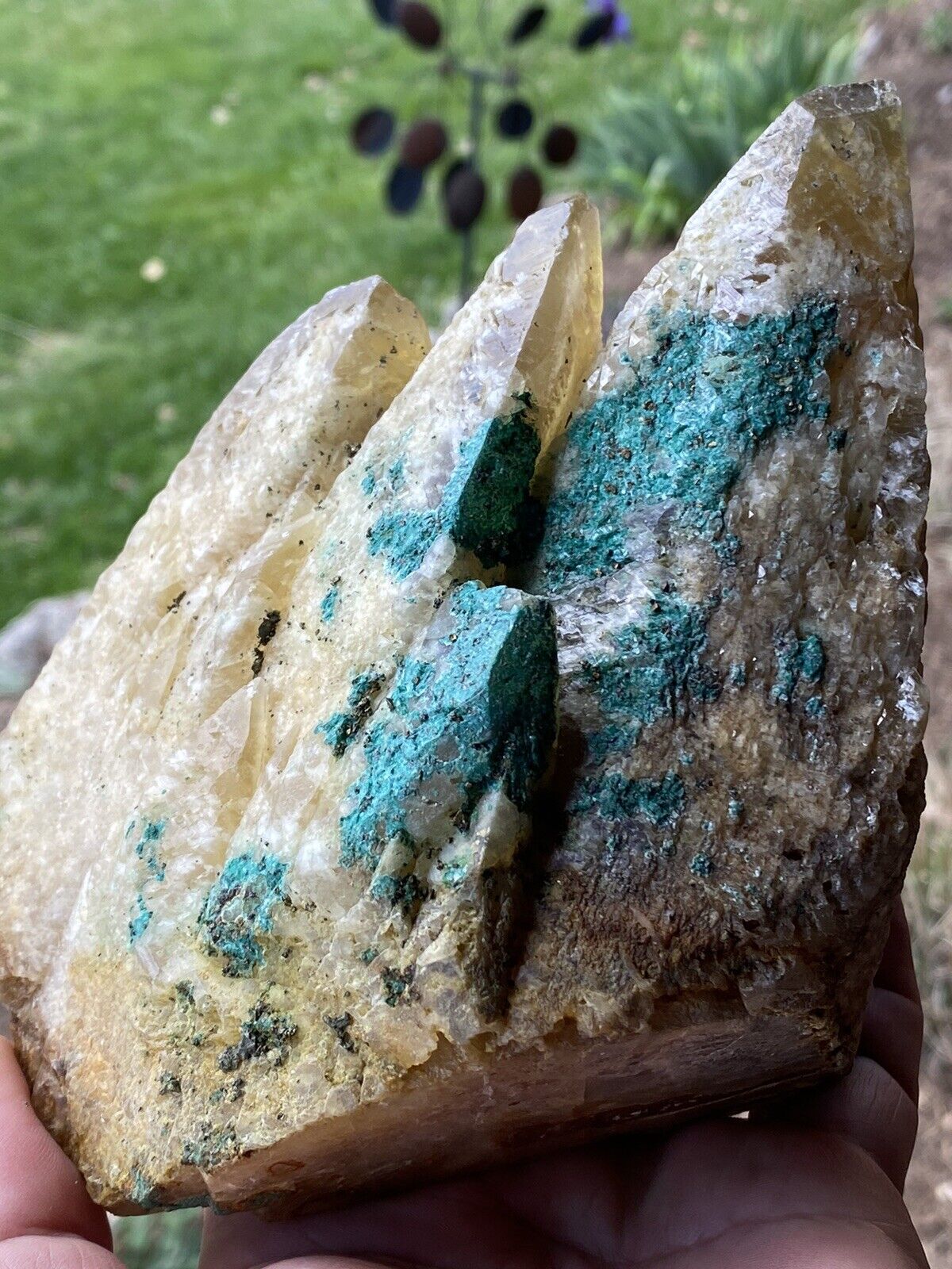 Malachite and Pyrite on Clacite. Large display from Buick Mine Vinurnum Trend