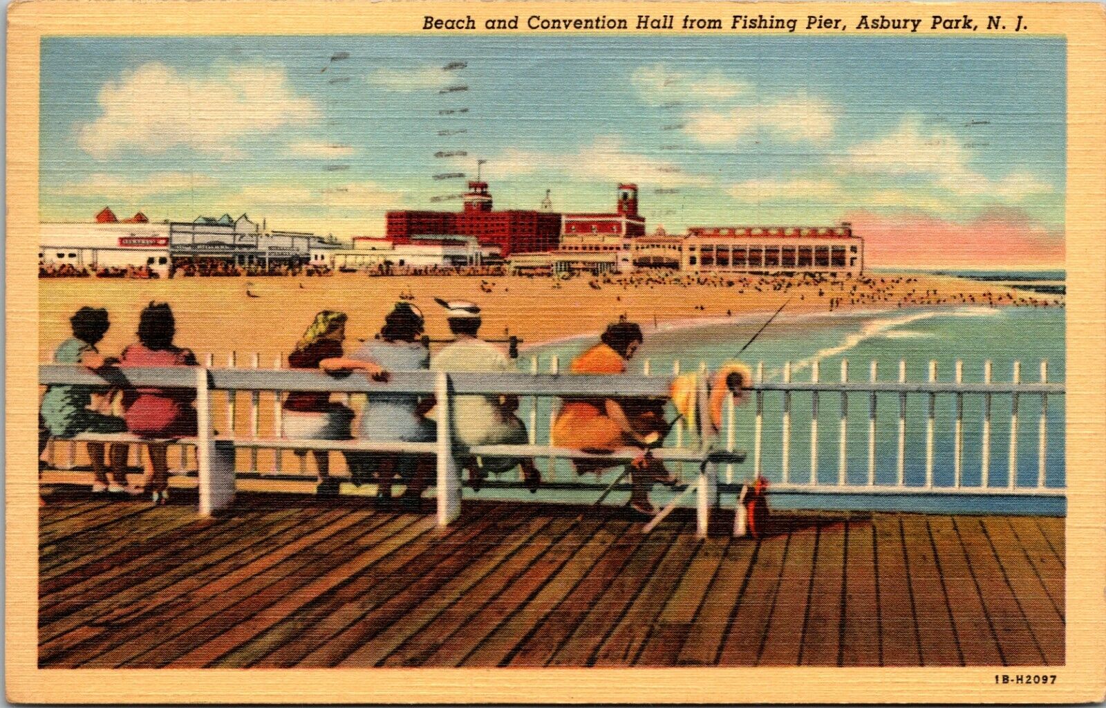 Postcard NJ Asbury Park Beach and Convention Hall from Fishing Pier