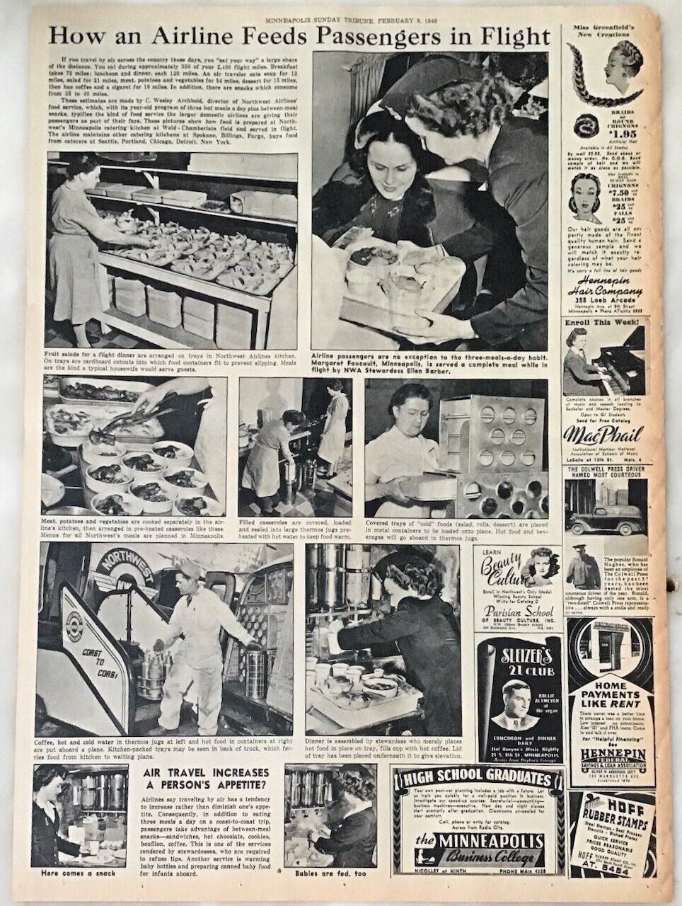 1946 newspaper full page How an Airline Feeds Passengers -  Northwest Airlines