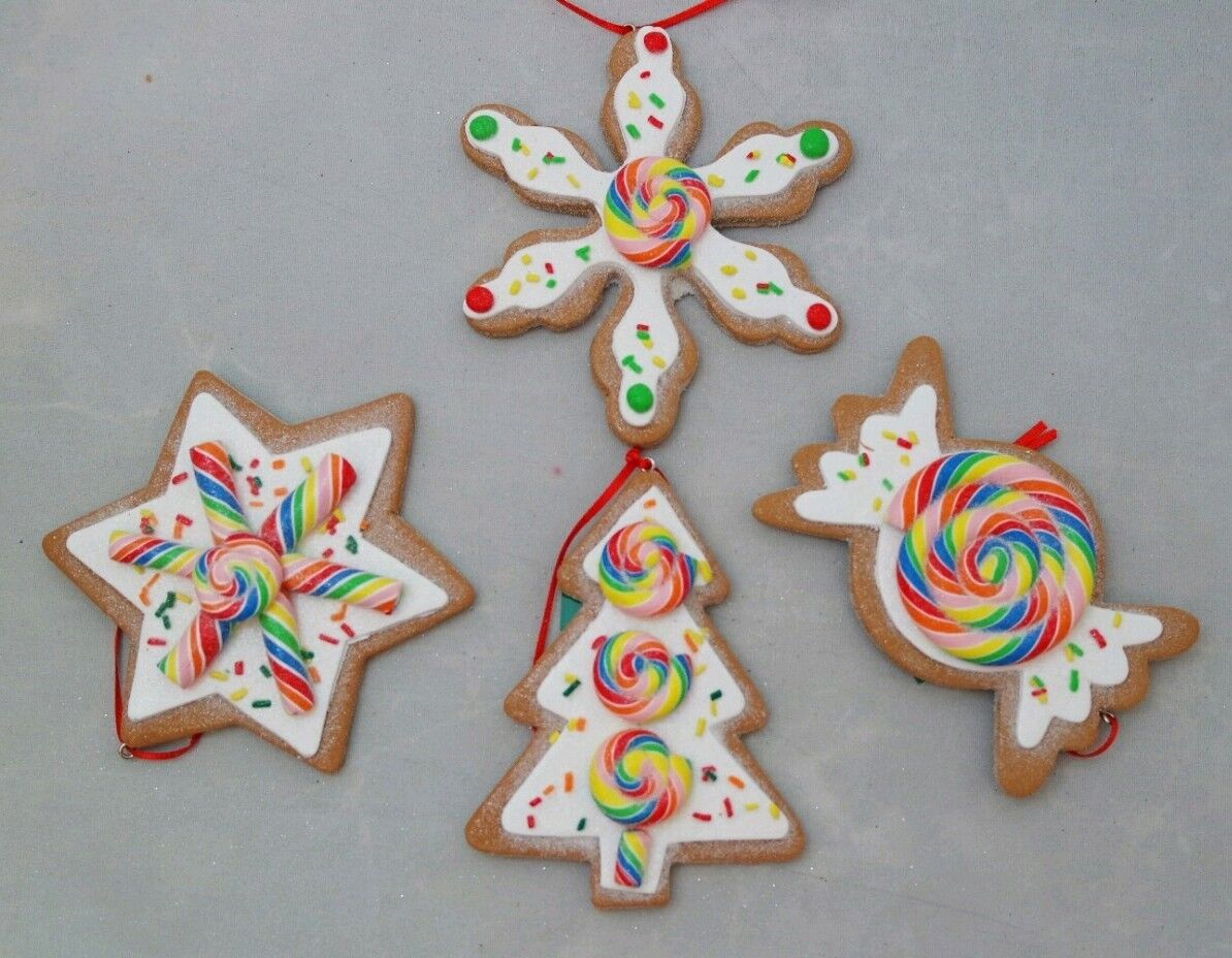 Cookie Ornament Gingerbread Set 4 White Brown 4\