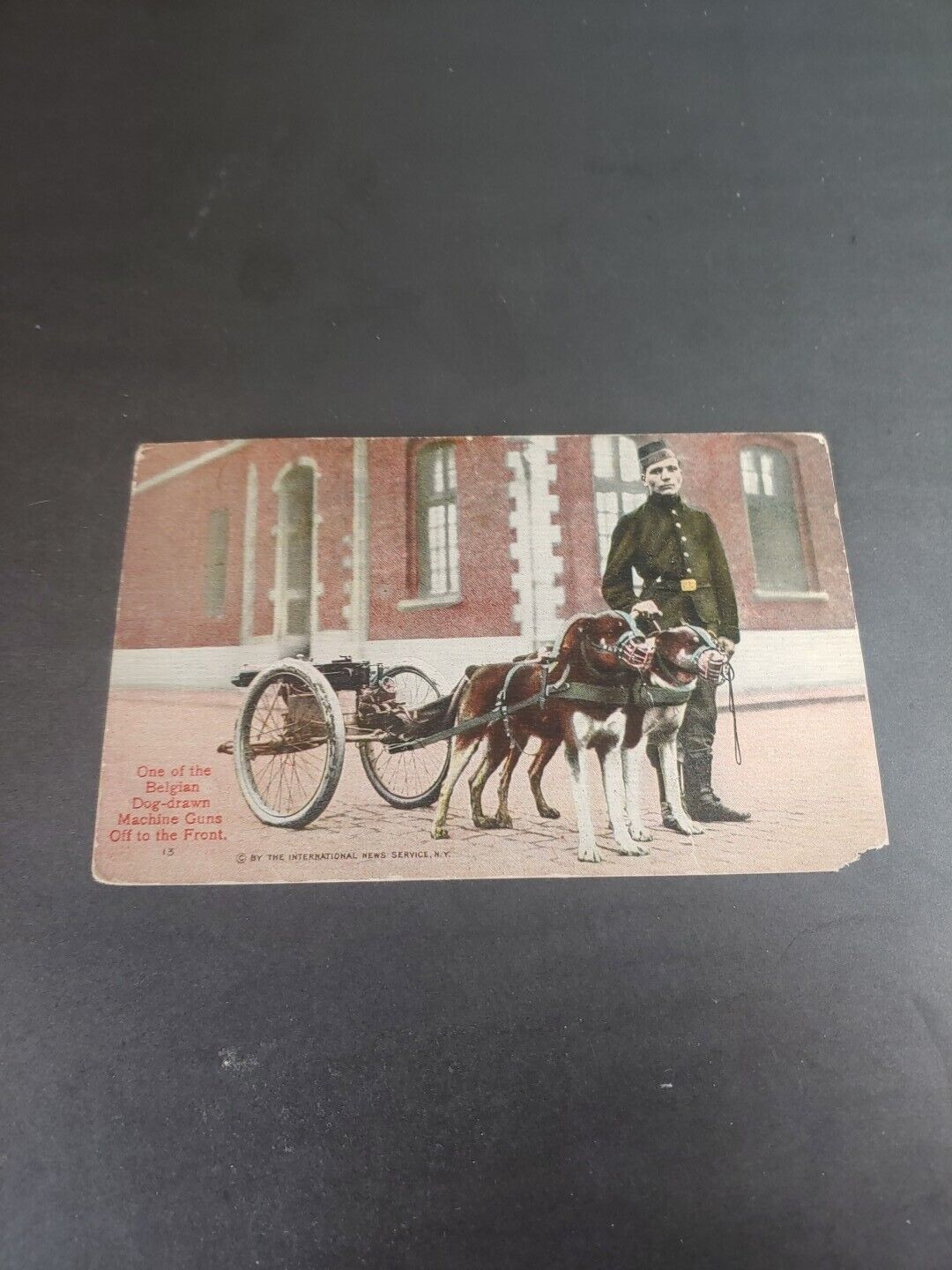 Real Picture Postcard RPPC Of A Dog Drawing Belgian Machine Gun From WW I 