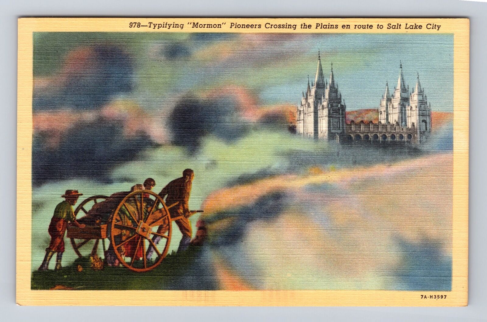 Salt Lake City UT-Utah, Hand Cart Migration of Mormons Souvenir Vintage Postcard