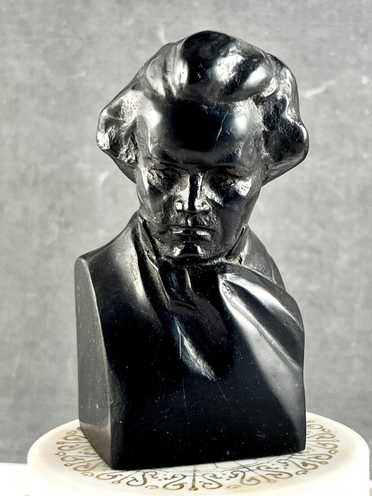 Vintage Black Mini Bust of Ludwig Van Beethoven Composer Figure Decor