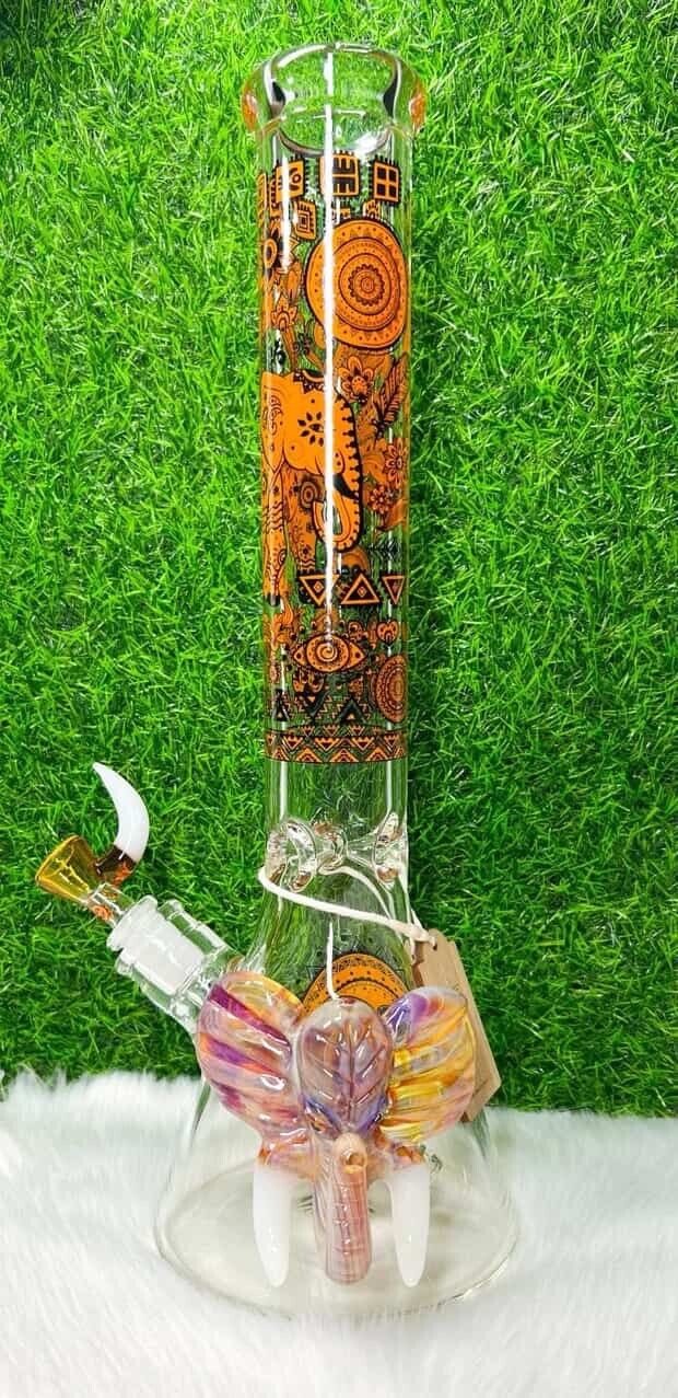TALL Cheech™ 16” THICK Amber Fumed Elephant BONG Glass Water Pipe Animal