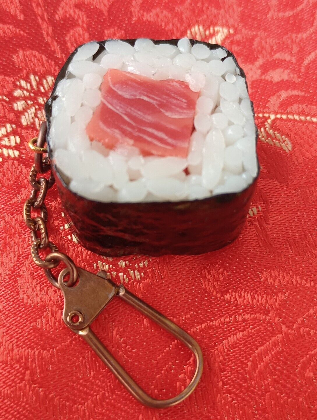 🍣 VTG/EST FIND RARE Japan Sushi Charm w/ Bronze KEY RING, JEWELRY Attachment 