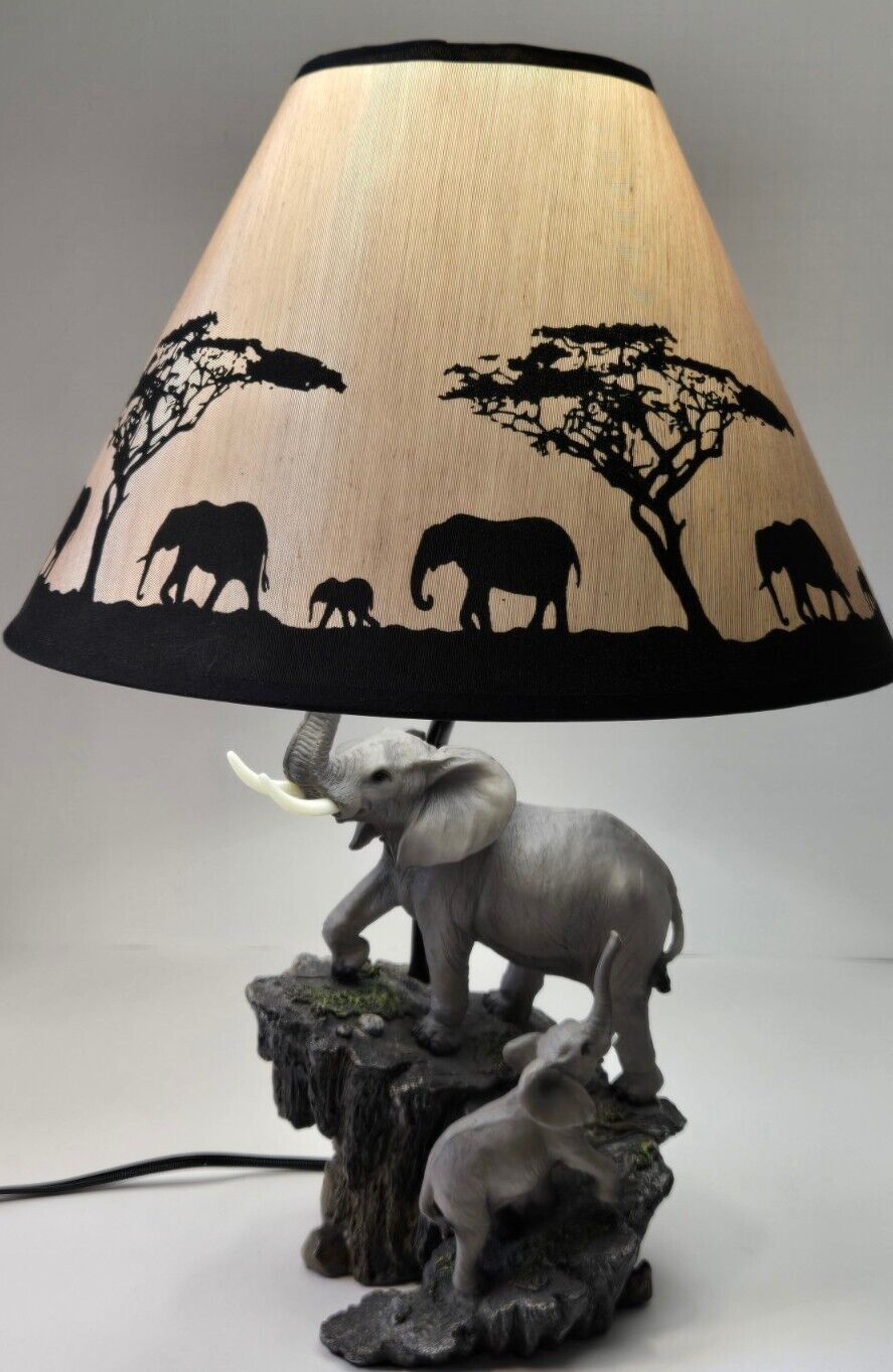 Migration Of The Majestic Elephant Family Safari Table Desk Lamp 