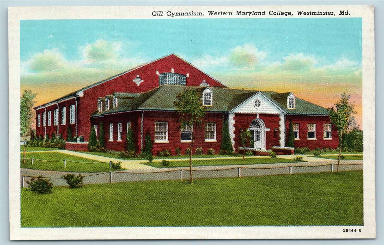 Postcard MD Westminster Western Maryland College Gill Gymnasium c1940s X10