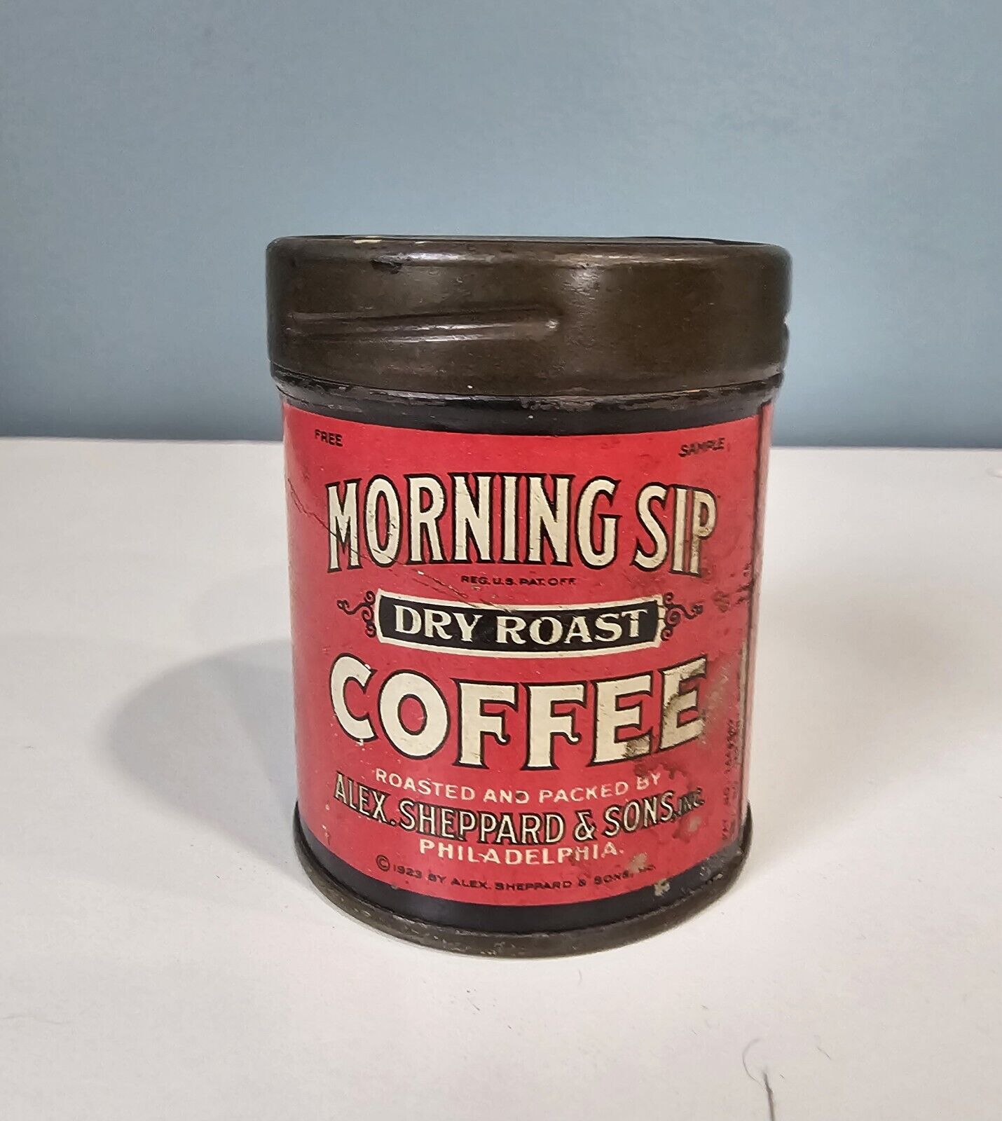 Antique 1920s  Morning Sip Coffee  Tin Can Philadelphia SAMPLE SIZE Vintage