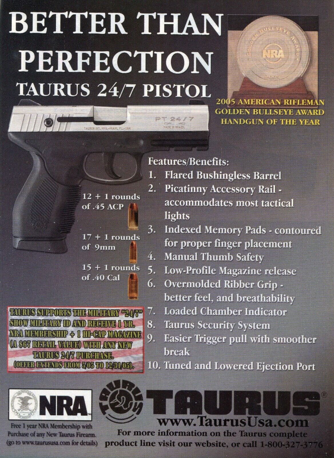 2005 Print Ad of Taurus PT 24/7 Pistol