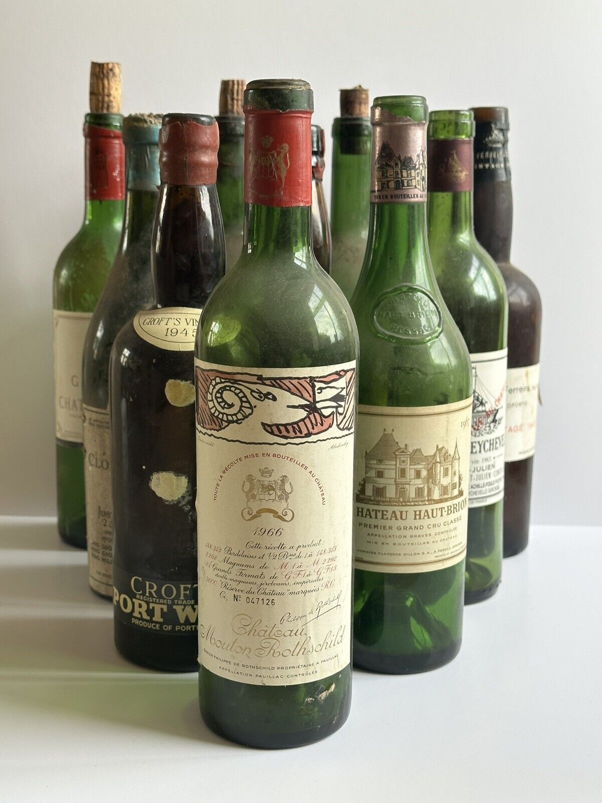 Selection Of 10 Empty Vintage Wine & Port Bottles