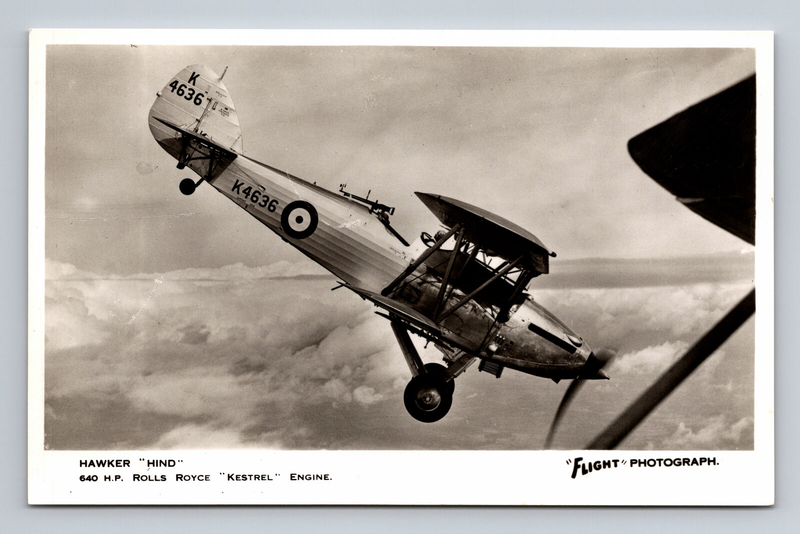 RPPC RAF Hawker Hind Biplane Fighter FLIGHT Photograph Postcard