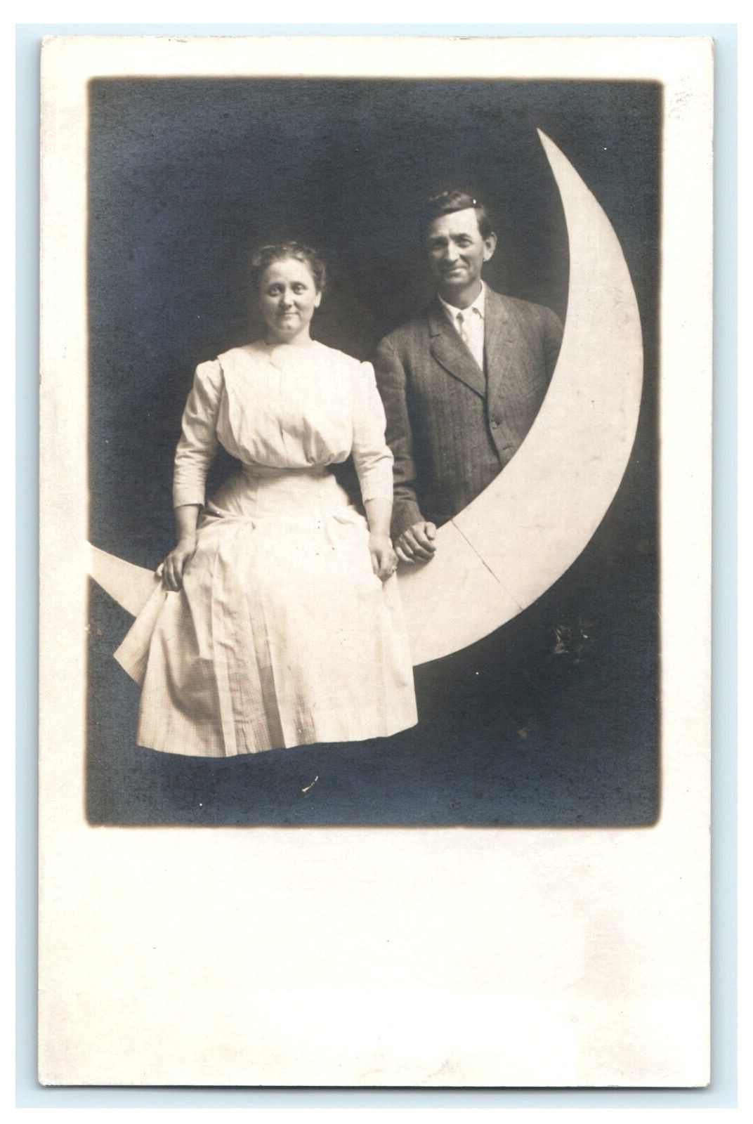 Man & Woman Paper Moon RPPC Studio Image Early View