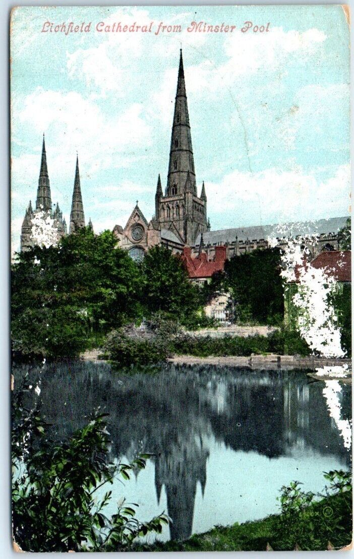 Postcard - Lichfield Cathedral from Minster Pool - Lichfield, England