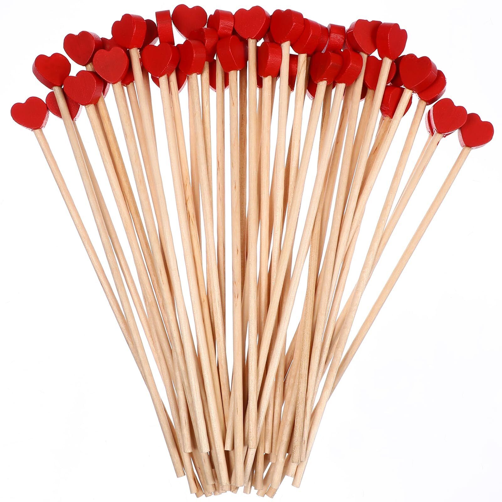 Cabilock 100 Pcs Wooden Coffee Stirrers 6.1 Inch Red Heart Stirring Sticks Creat