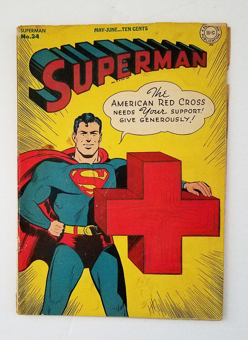Superman #34 1945 Golden Age DC Comic Classic WWII American Red Cross -c