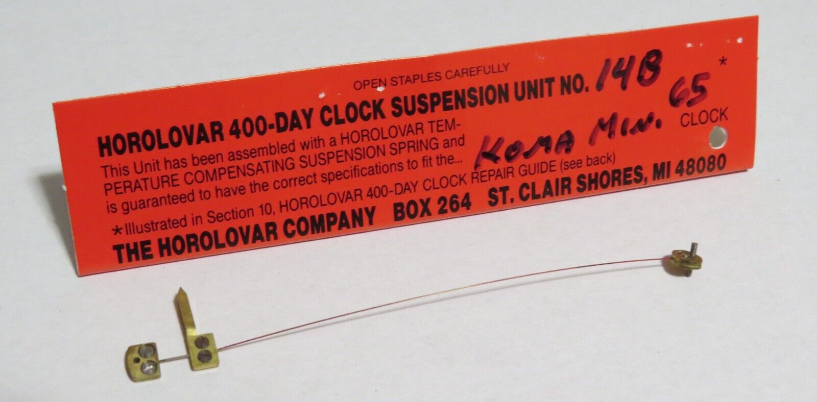 Horolovar 400 Day Suspension Unit, Brand New, Koma Miniature , 14B 65