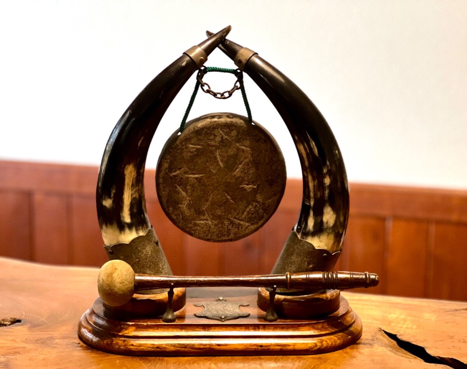Antique Horn & Oak Dinner Gong