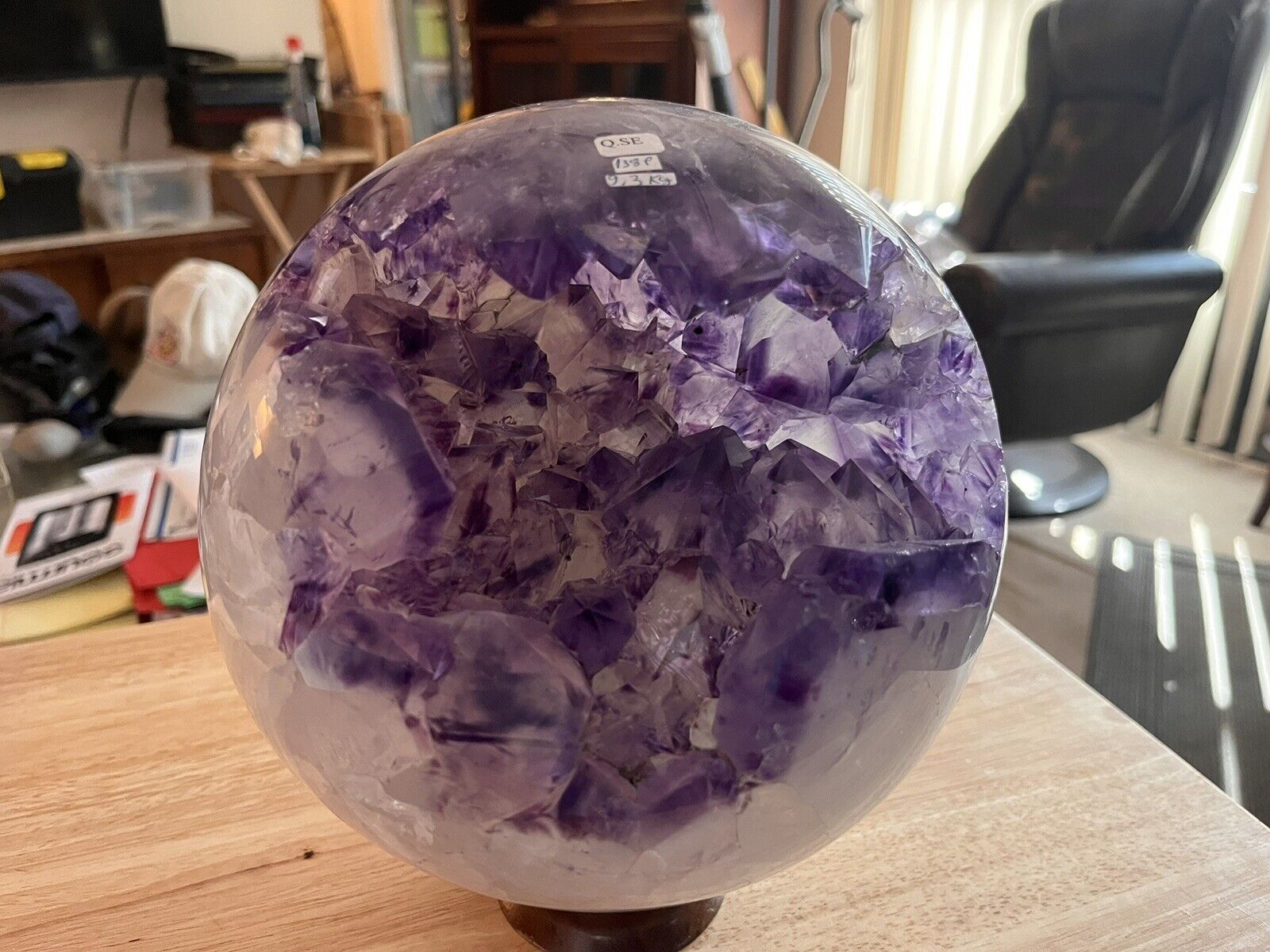 Amethyst Quartz Crystal Sphere Ball With Cutaway, 9.3 Kg Or 20.5 lb