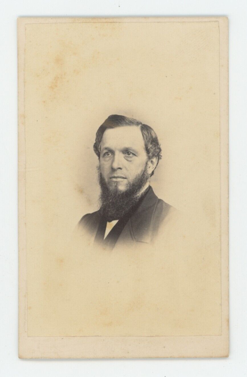 Antique CDV Circa 1860s Older Stoic Man With Shenandoah Chin Beard Broadway, NY
