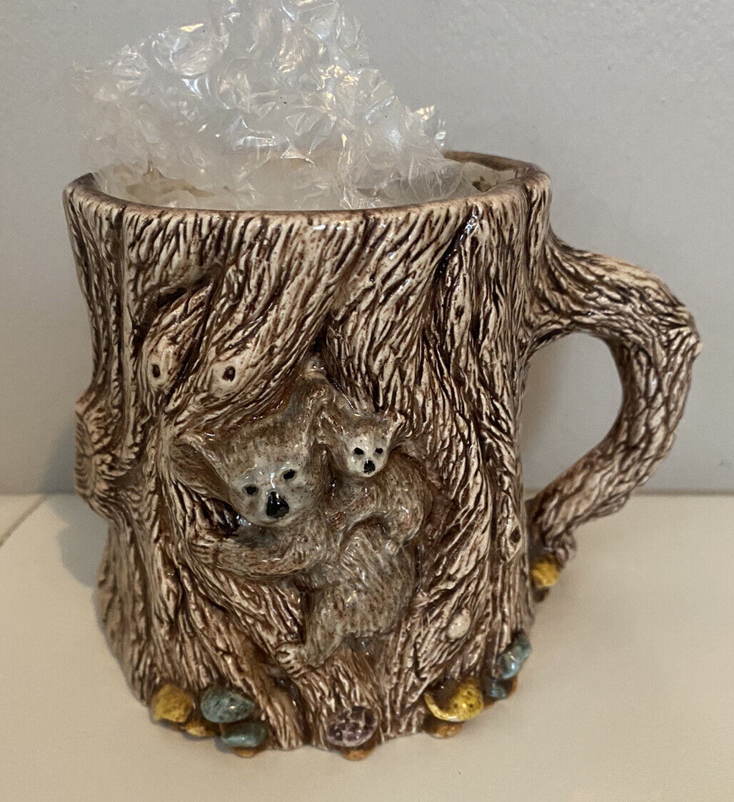 Vintage Koala with Baby Ceramic Coffee Cup Tree and Mushrooms Mug